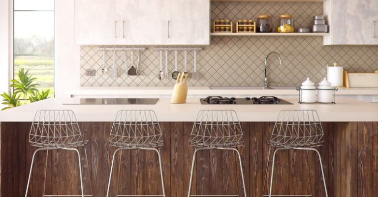 Cuisine - Four Gray Bar Stools in Front of Kitchen Countertop